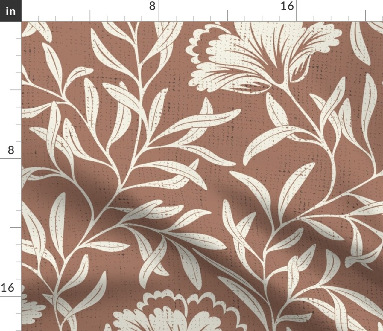 Mocha Floral Distressed Faded Worn Leaves Flowers Wildflowers Primitive Prairie Neutral Custom Printed Fabric by Spoonflower Various Fabrics by the Yard or Fat Quarter